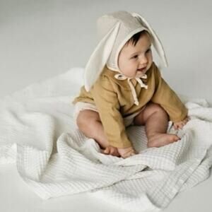 Tortoise & the Hare Size 3-6 Months Natural Linen Lop Ear Rabbit Bonnet Cap Hat